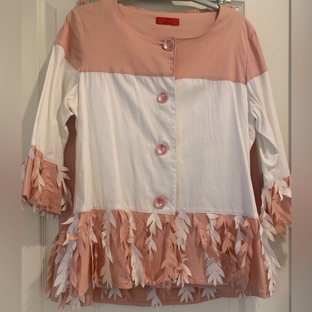 NWOT pink spring suit with unique details